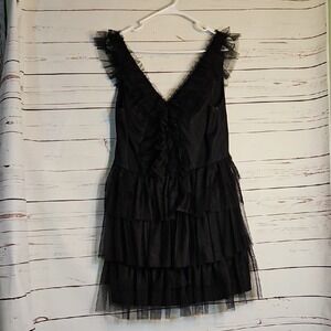 City Studio Black Ruffle Tulle V Neck Party‎ Dress Size 15